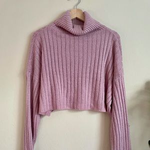 Purple cropped turtleneck sweater